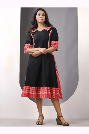 Charukriti Checked Cotton A-line Ethnic Dress