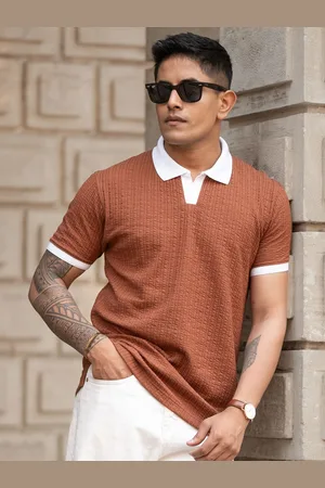 Powerlook Men Self Design Polo Collar Cotton T-shirt