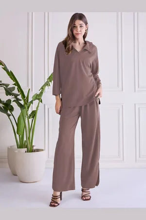 Chemistry Shirt Collar Top With Wide Leg Trousers