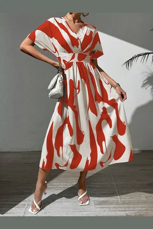 Mast & Harbour Printed Fit and Flare Midi Dress