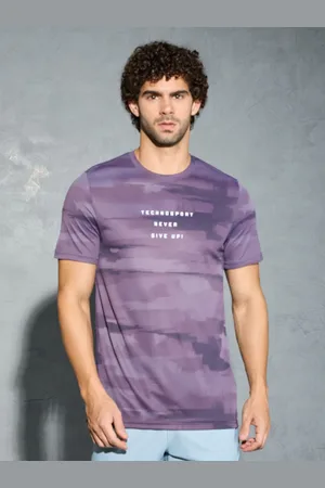 TECHNOSPORT Men Abstract Printed Antimicrobial Slim Fit Sports T-shirt