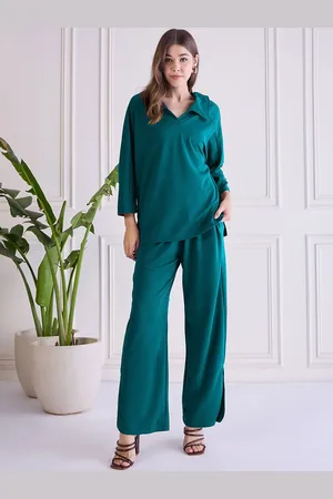 Chemistry Shirt Collar Top With Wide Leg Trousers