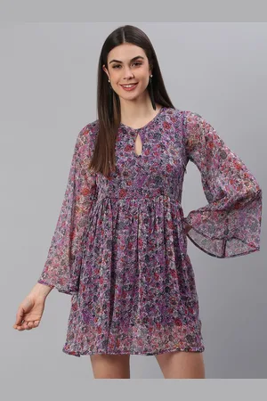 Moda Rapido Women Floral Printed Keyhole Neck Flared Sleeves Fit & Flare Mini Dress