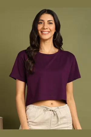 Chozi Women Bio Finish Solid Round Neck Cotton Boxy T-shirt