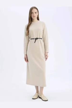 DeFacto Women Round Neck A-Line Midi Dress