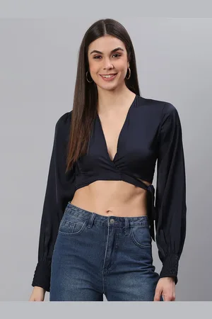 Moda Rapido Women V Neck Long sleeves Waist Tie-Ups Crop Top