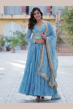 JATRIQQ Women Zari Georgette Embroidered Gown With Dupatta