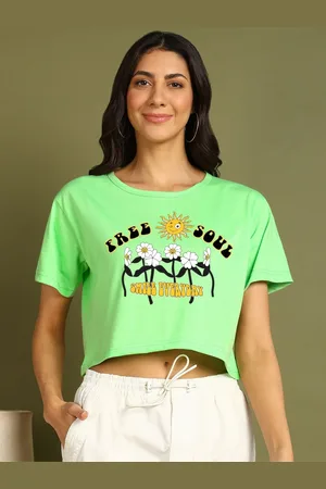 Chozi Women Bio Finish Graphic Printed Round Neck Cotton Boxy T-shirt
