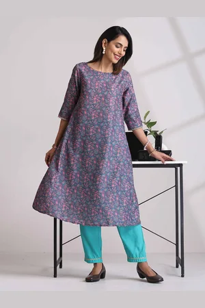trueBrowns Floral Printed A-Line Kurta with Trousers