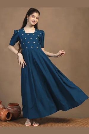 Sangria Girls Floral Embroidered Puff Sleeve Maxi Dress