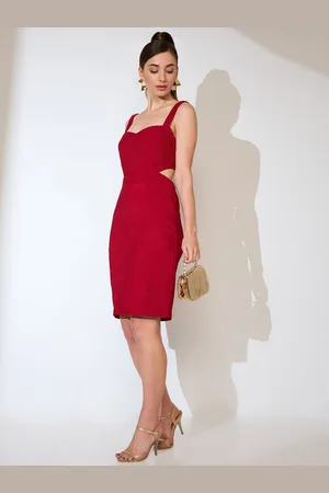 Globus Women Textured Strappy Sleeves Cut-Out Detail Bodycon Dress