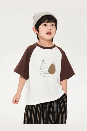 LULU & SKY Boys Printed Mandarin Collar Drop-Shoulder Sleeves Monochrome Raw Edge Boxy T-shirt