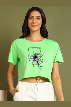 Chozi Women Bio Finish Floral Printed Round Neck Cotton Boxy T-shirt