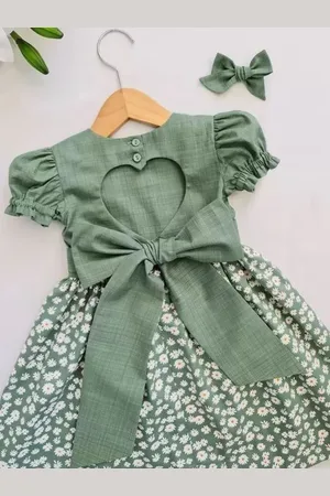 BAESD Girls Floral Printed Cotton Puff Sleeve A-Line Dress