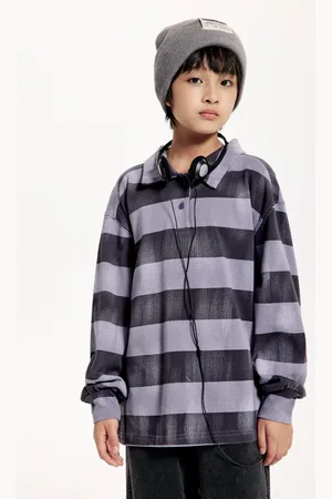LULU & SKY Boys Checked Polo Collar Extended Sleeves Applique T-shirt