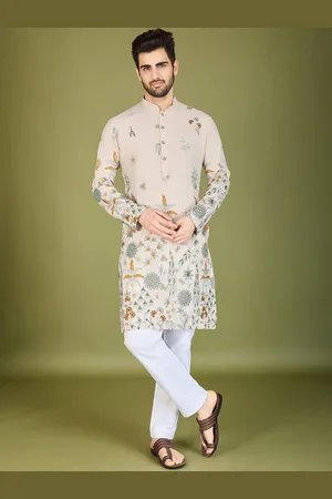 SHUBHVASTRA Floral Embroidered Mandarin Collar Sequinned Straight Kurta