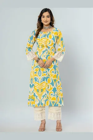 Amayra Floral Printed Regular Pure Cotton A-Line Kurta with Trousers