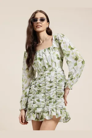 HERE&NOW Floral Print Puff Sleeve Ruched Mini Dress