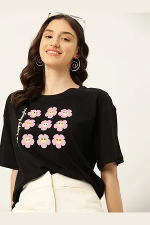 DressBerry Women Floral Printed Round Neck Cotton Oversized T-shirt