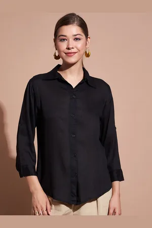 DressBerry Women Slim Fit Spread Collar Solid Cotton Casual Shirt
