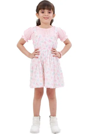 BAESD Girls Floral Puff Sleeve Pinafore Dress