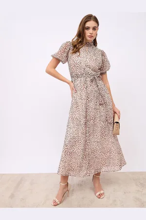Styli Women High Neck Puff Sleeves A-Line Maxi Dress