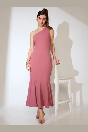 Globus Women Pink One Shoulder Flared Hem Maxi Bodycon Party Dress