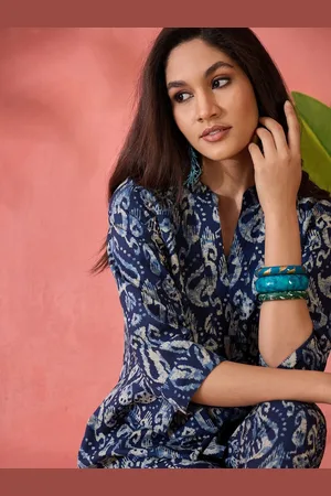 Sangria Ikkat Printed Pure Cotton Tunic & Trouser Co-Ord Set