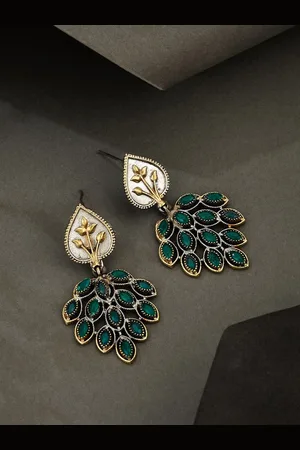ATIBELLE German Silver Plated Artificial Stones Studded Contemporary Drop Earrings