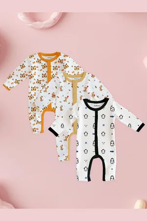 Kidbea Kids Pack Of 3 Printed Pure Organic Cotton Rompers