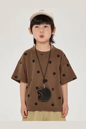 LULU & SKY Boys Printed Mandarin Collar Extended Sleeves Pockets Boxy T-shirt