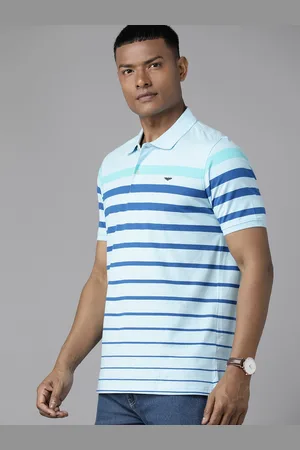 Park Avenue Men Striped Polo Collar Slim Fit T-shirt