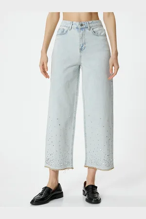 Koton Women Straight Fit Embellished Pure Cotton Jeans
