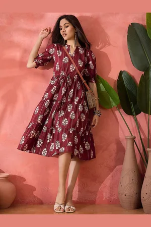 Sangria Printed Pure Cotton A-Line Ethnic Dress