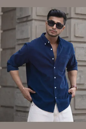Powerlook Men Button-Down Collar Solid Cotton Casual Shirt