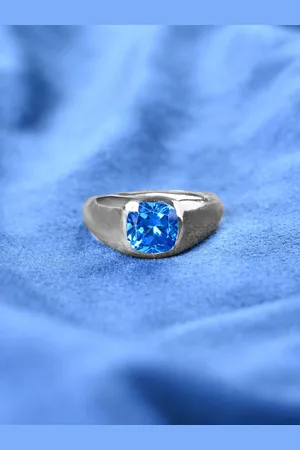 CLARA Men 925 Sterling Silver Platinum-Plated Zirconia-Studded Adjustable Finger Ring