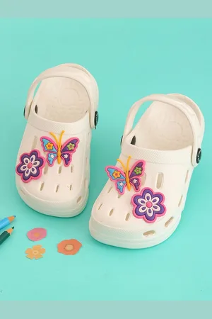 Yellow bee Girls Vibrant Butterfly and Floral Self Design Clogs