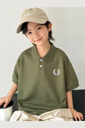 LULU & SKY Boys Solid Polo Collar Cotton Boxy T-shirt