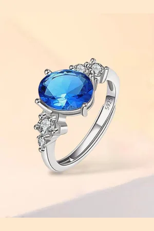 Myki Sliver Plated Cubic Zirconia Studded Adjustable Finger Ring