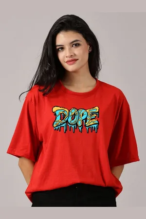 Rodzen Women Typography Printed Round Neck Cotton Oversized T-shirt