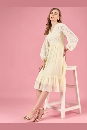 all about you Embroidered Puff Sleeve Georgette Fit & Flare Midi Dress