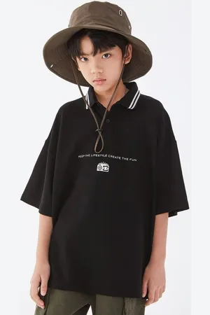 LULU & SKY Boys Typography Printed Polo Collar Cotton Oversized T-shirt