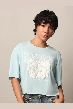 ONLY Women Floral Printed Round Neck Cotton T-shirt