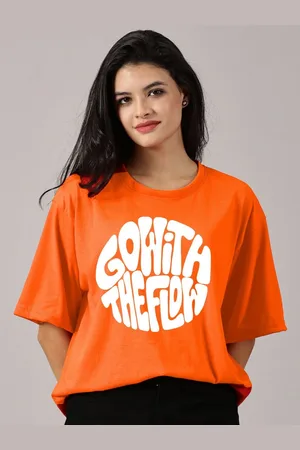 Rodzen Women Typography Printed Round Neck Cotton Oversized T-shirt