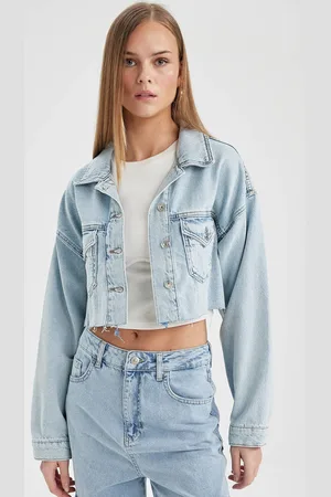 DeFacto Women Lapel Collar Washed Solid Cotton Casual Denim Jacket