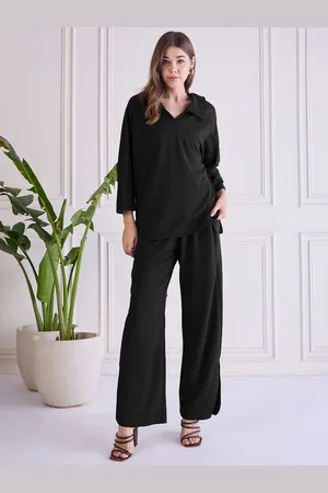 Chemistry Shirt Collar Top With Wide Leg Trousers