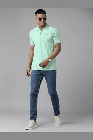 Park Avenue Men Striped Polo Collar Slim Fit T-shirt
