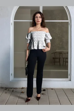 Stylecast Striped Off-Shoulder Puff Sleeve Peplum Top