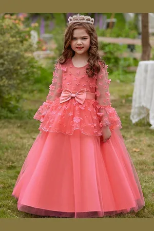 LULU & SKY Girls Self Design Flared Sleeves Maxi Gown Dress