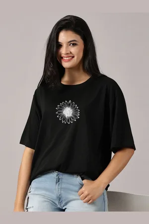 Rodzen Women Graphic Printed Round Neck Cotton Oversized T-shirt